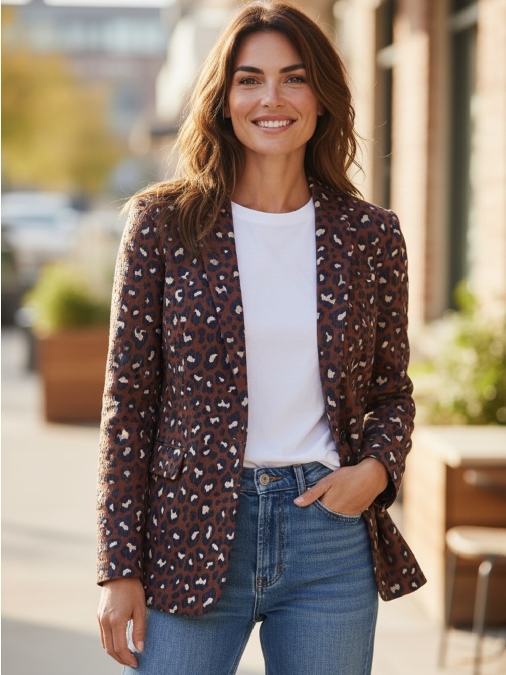 Scotch & Soda Animal Print Blazer in Brown, Trendy Office Workwear, Size S